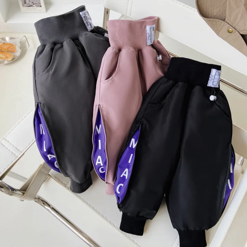 

Детские штаны с высокой талией, хлопковые утепленные брюки для мальчиков и девочек, повседневные уличные спортивные штаны, зима 2023