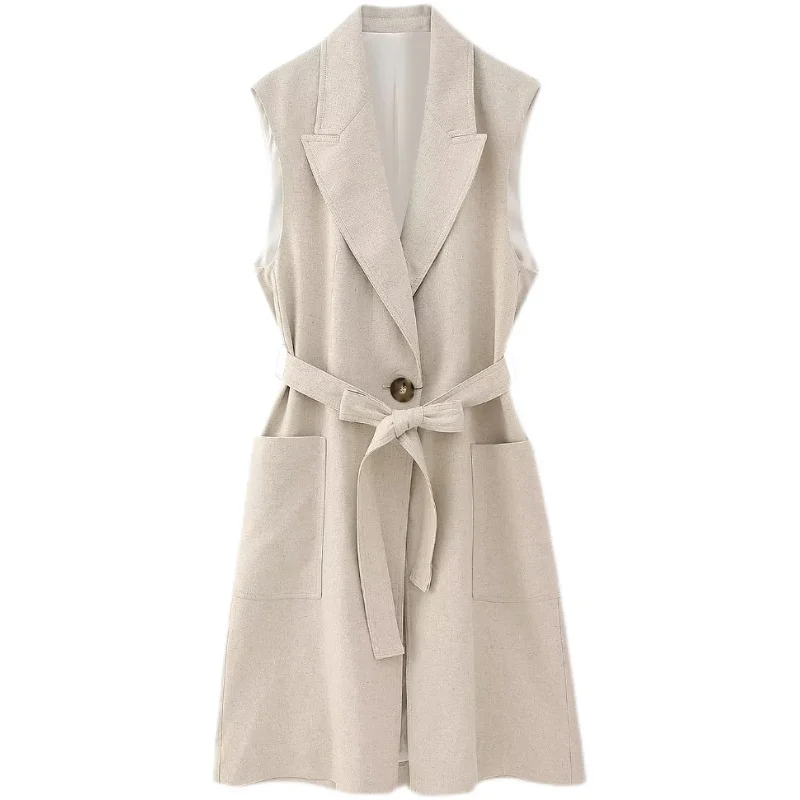 

SuperAen European and American Style Women's New 2023 Fashion Casual Belt Long Vest Dress