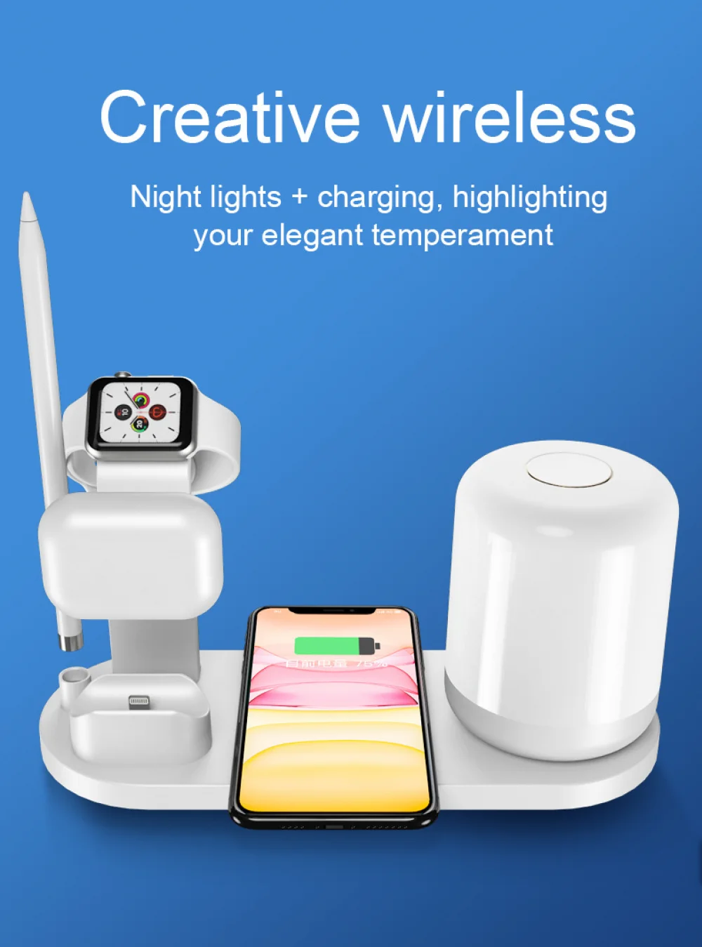 

10W 5 in 1 Night lights+Qi Wireless Charger for iPhone 13 12 11 Pro XS iWatch Charger Desk Lamp For Airpods Lamp Pencil