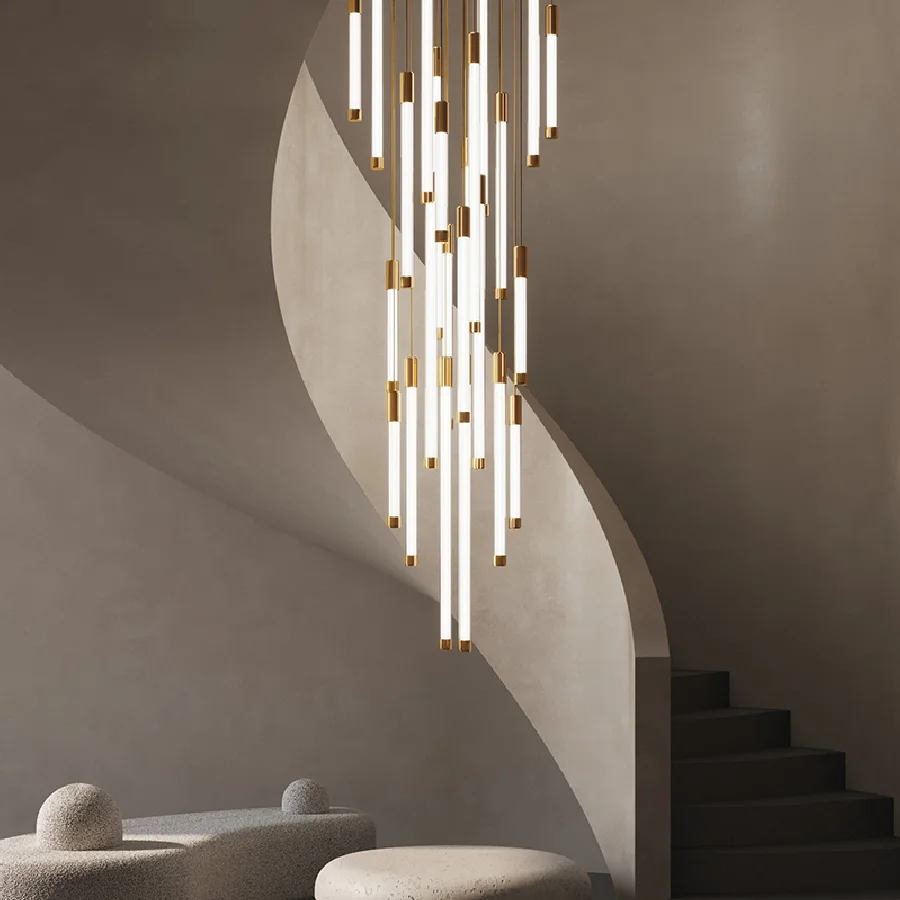 

Modern Villa Stair Chandelier Luxury Creative Luster Led Light For Living Room Lobby Adjustable Hanging Lighting Fixture Gold