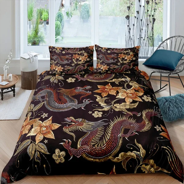 

Home Living Luxury Dragon Print 2/3Pcs Soft Duvet Cover Pillowcase Queen and King Size Kids Bedding Set Eu/us/au Size