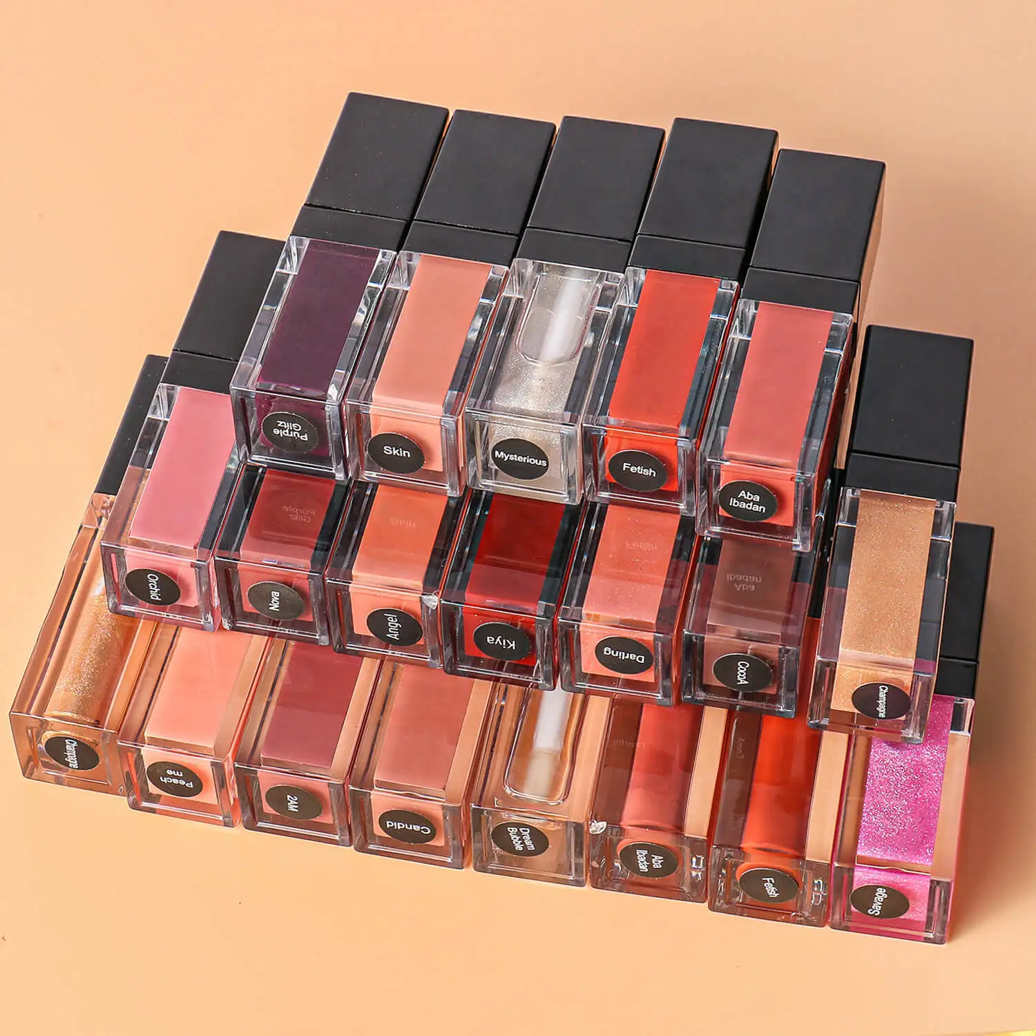 10pcs Lipgloss Private Label Cosmetic Wholesale Lip Gloss Make Your Own Brand Vegan Makeup Matte Liquid Lipstick Black Tube