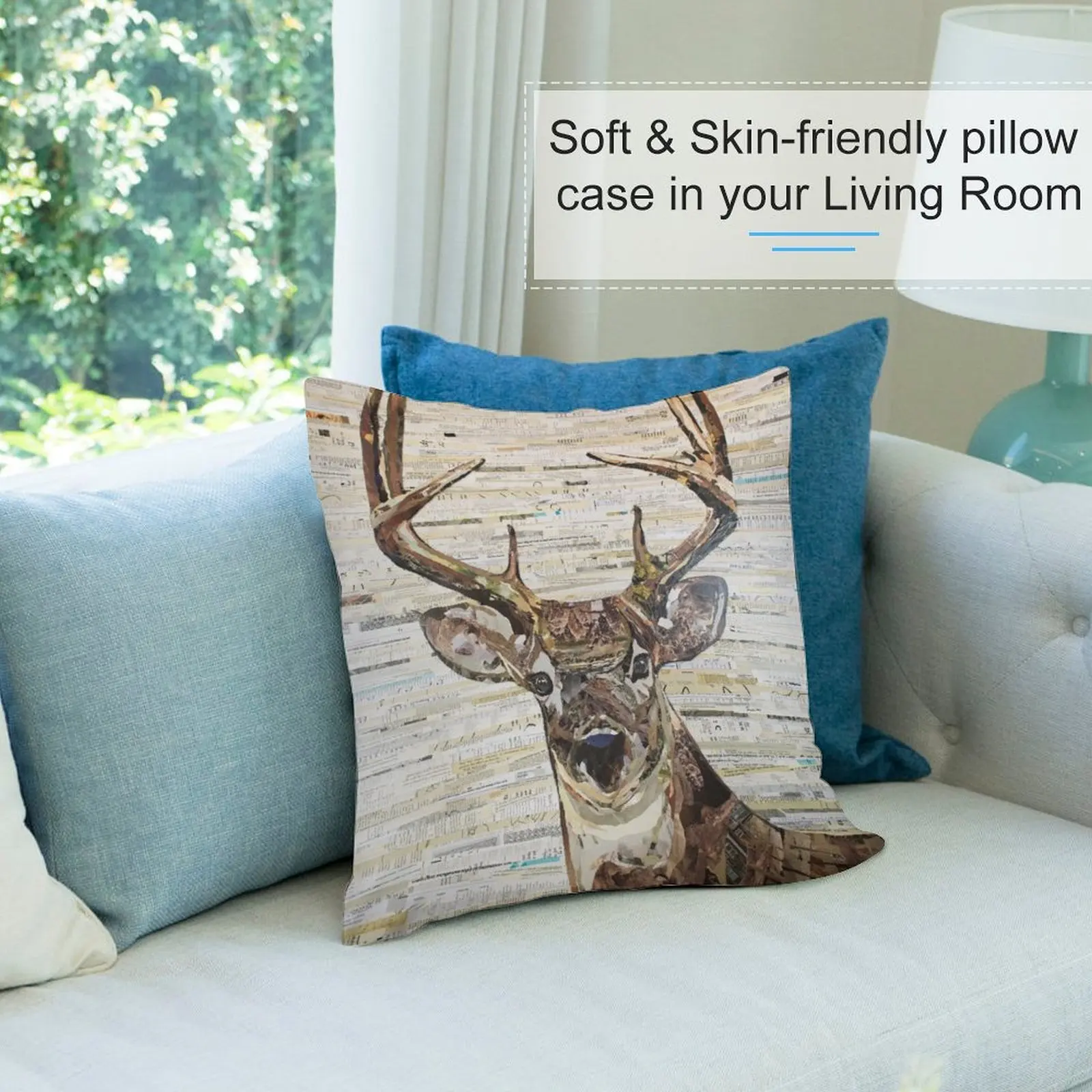 Коллаж Whitetail Deer /Buck от C.E. Белые декоративные подушки рождественские украшения 2025
