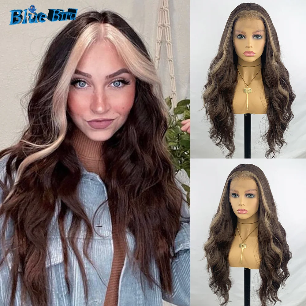 Long Balayage Hair Lace Front Wig 13x4 Futura Synthetic Glueless Silky Straight Wigs For Women Pre Plucked Half Hand Tied Wig