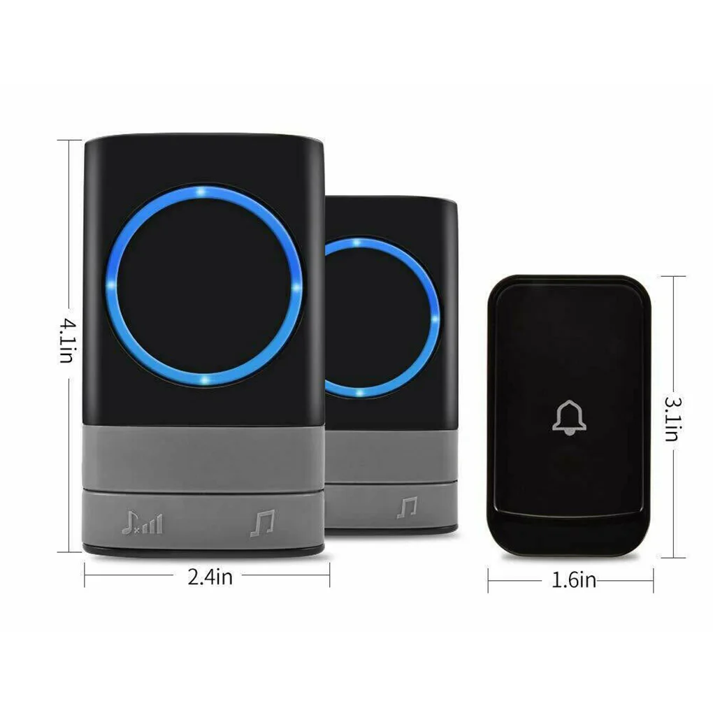 

Wireless Door Chime with LED Flash Waterproof Doorbell Adjustable Volume Chime UK Plug 2 Plug-in Receivers