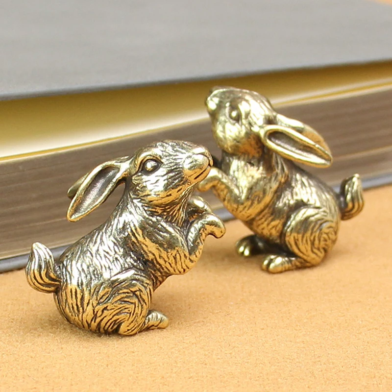 

Vintage Brass Crafts 2023 Chinese New Year Rabbit Zodiac Animal Small Statue Ornament Miniatures Figurines Home Decoration