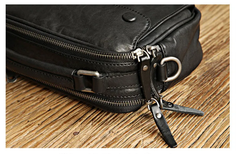 PNDME casual luxury genuine leather men's black messenger bag high quality natural real cowhide outdoor daily shoulder bag