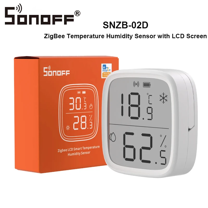 

SONOFF SNZB 02D Zigbee Датчик температуры и влажности с 2,5-дюймовым ЖК-экраном для EWeLink SONOFF ZigBee Bridge Alexa Google Home Alice
