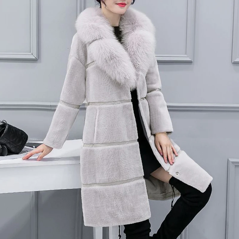 Luxury Winter Faux Fur Coat Women Thick Long Sleeve Jacket Fashion Women Fake Fox Fur Collar Outerwear Women Warm Faux Fur Coat