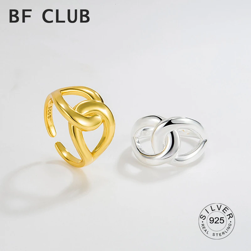 

100% Solid 925 Sterling Open Chain Hollow Rings For Women Gold Plated Trendy Retro Anillos Party Gifts Accessories