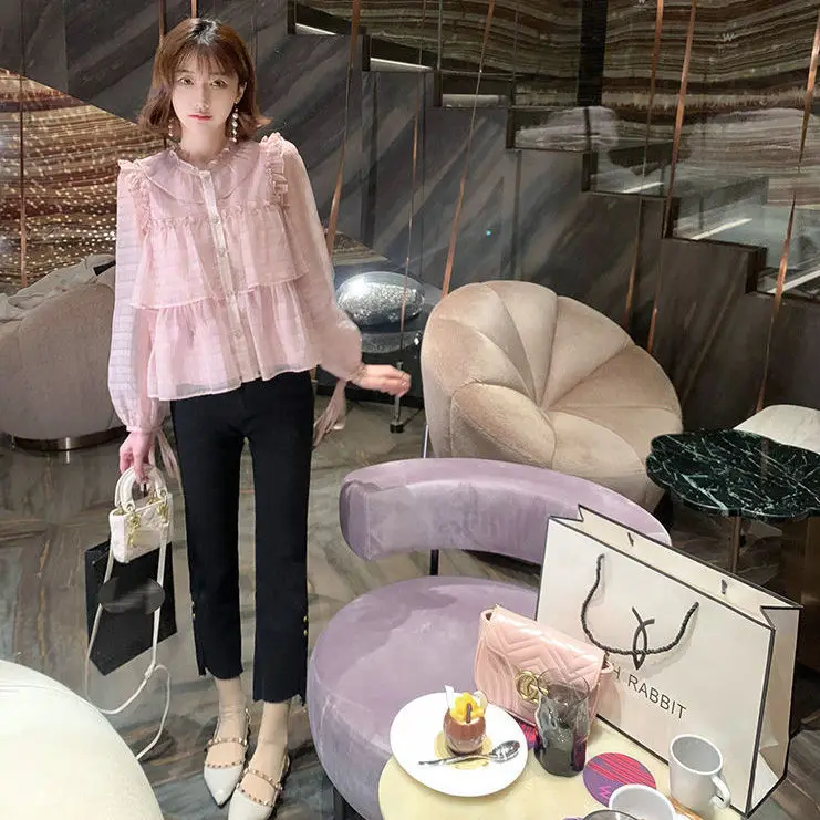 

2022 Women's Early Spring Fashion French Long Sleeve Blouses Female Solid Color Loose Shirts Ladies O-neck Casual Shirts O272