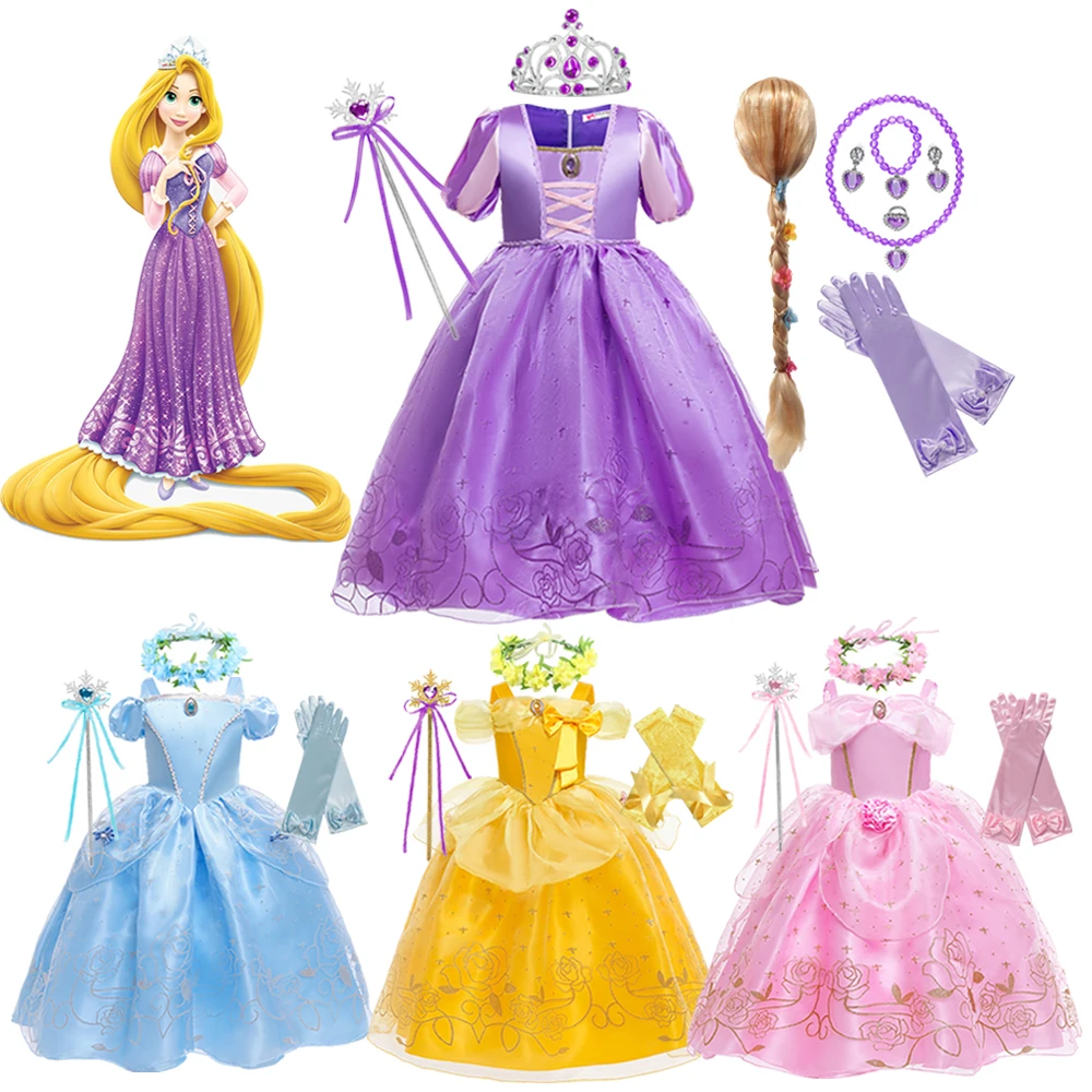 

Girls Rapunzel Princess Cosplay Dress Ball Gown Cinderella Belle Christmas Sleeping Beauty Aurora Clothes Fancy Party Costume