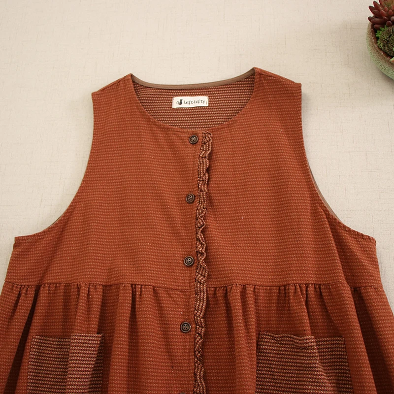 Женское винтажное платье-майка в клетку с круглым вырезом