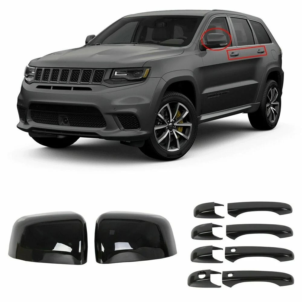 

Black Mirror Covers +Door Handle Covers For Jeep Grand Cherokee & Dodge Durango