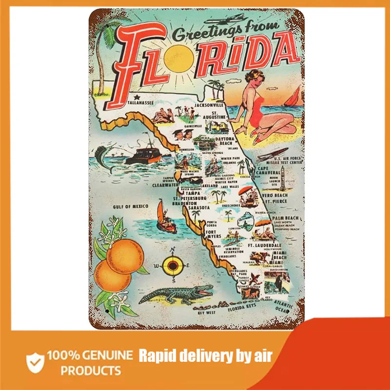 

1954 приветствия из Флориды, металлический знак, ретро коллекционный жестяной знак, настенный постер, настенный знак, винтажный металлически...