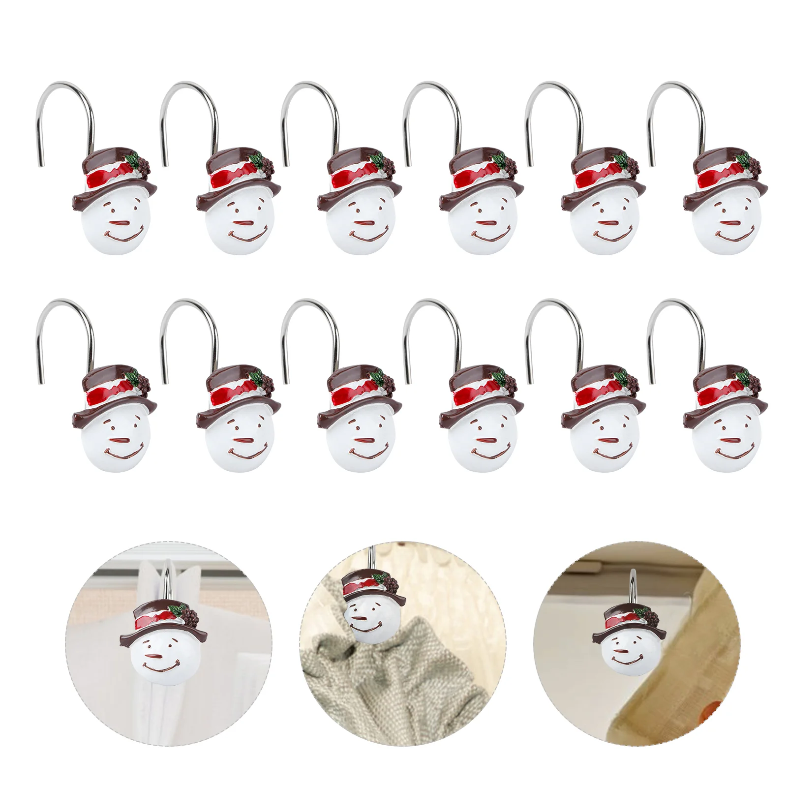 

Curtain Hook Shower Hooks Christmas Snowmanxmas Bathroom Decorative Hangers Holder Room Rustproof Lovely Drapery Ring Hanging