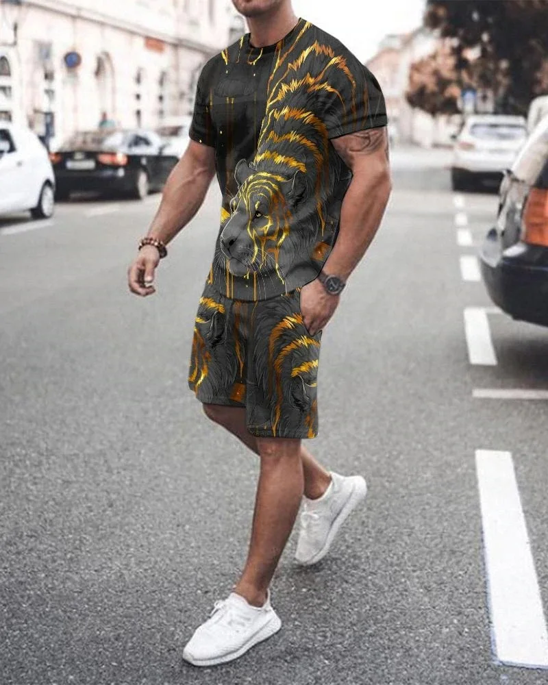 Summer Men 3D Print T Shirt Set Fashion Shorts Tracksuit Male Casual Short Sleeve Sportsuit Newest Men's Oversized Clothing