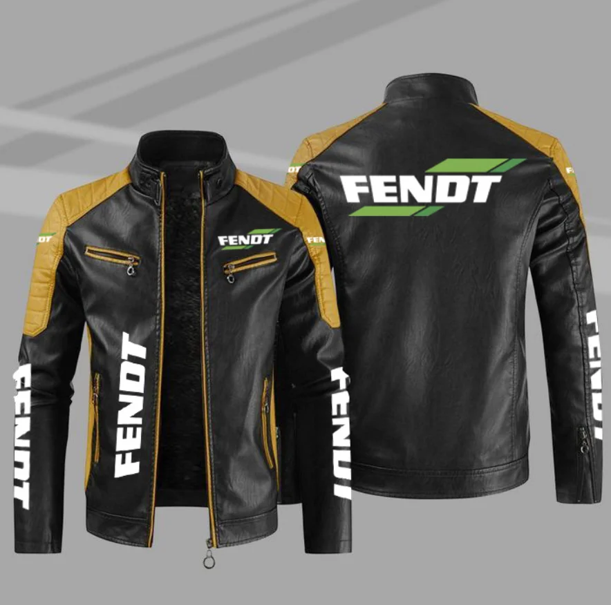 New Fendt motorcycle Logo PU Leather Men's Jacket Motorcycle Jacket Men Slim Fit Leather Mens Jackets