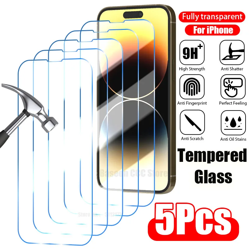 5 шт. закаленное стекло для iPhone 15 16 14 13 12 11 Pro Max X XR XS SE 2020 Mini 8 7 Plus Защитные пленки