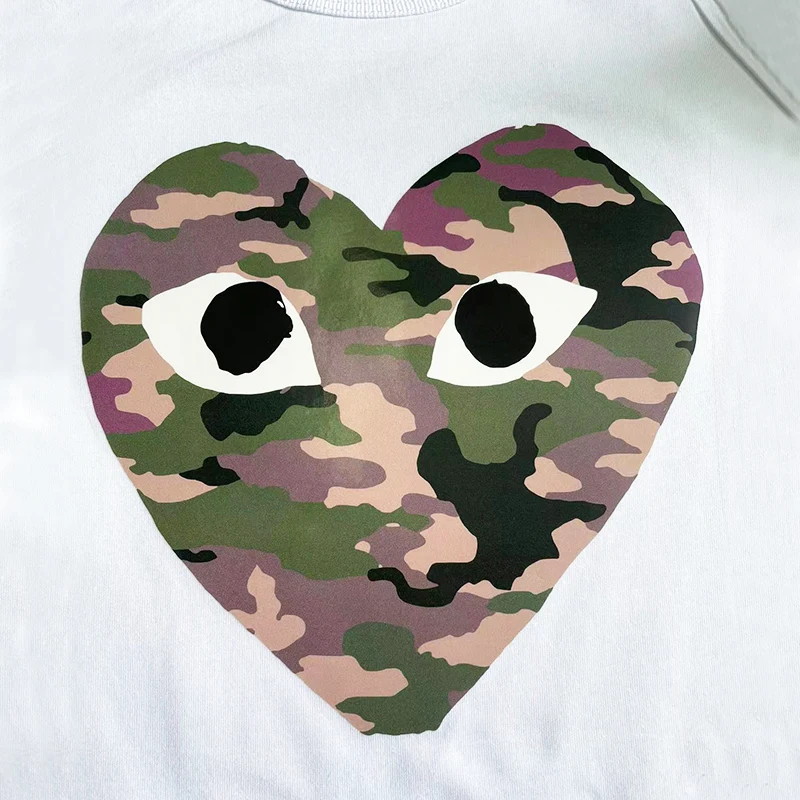 Men Women Short-sleeved T-shirt Cotton Heart Eye Embroidery Back Camouflage Dot Love Print O-neck Straight Summer Unisex |