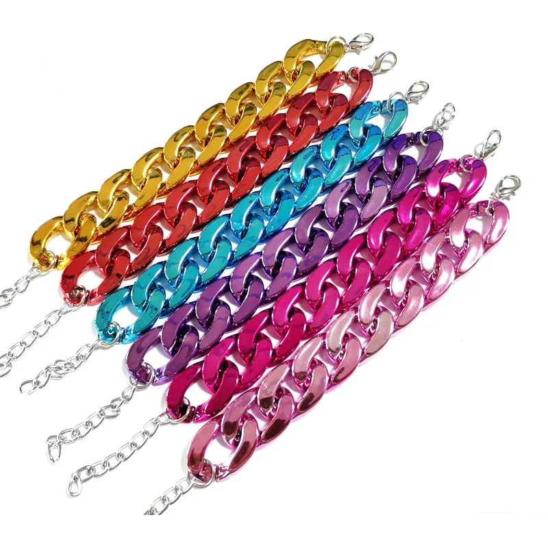 

AYAYOO New Fashion Acrylic Colorful Bracelet Long Chain For Women Frosted Resin Chain Bracelet Chunky Choker Pendant Jewelry