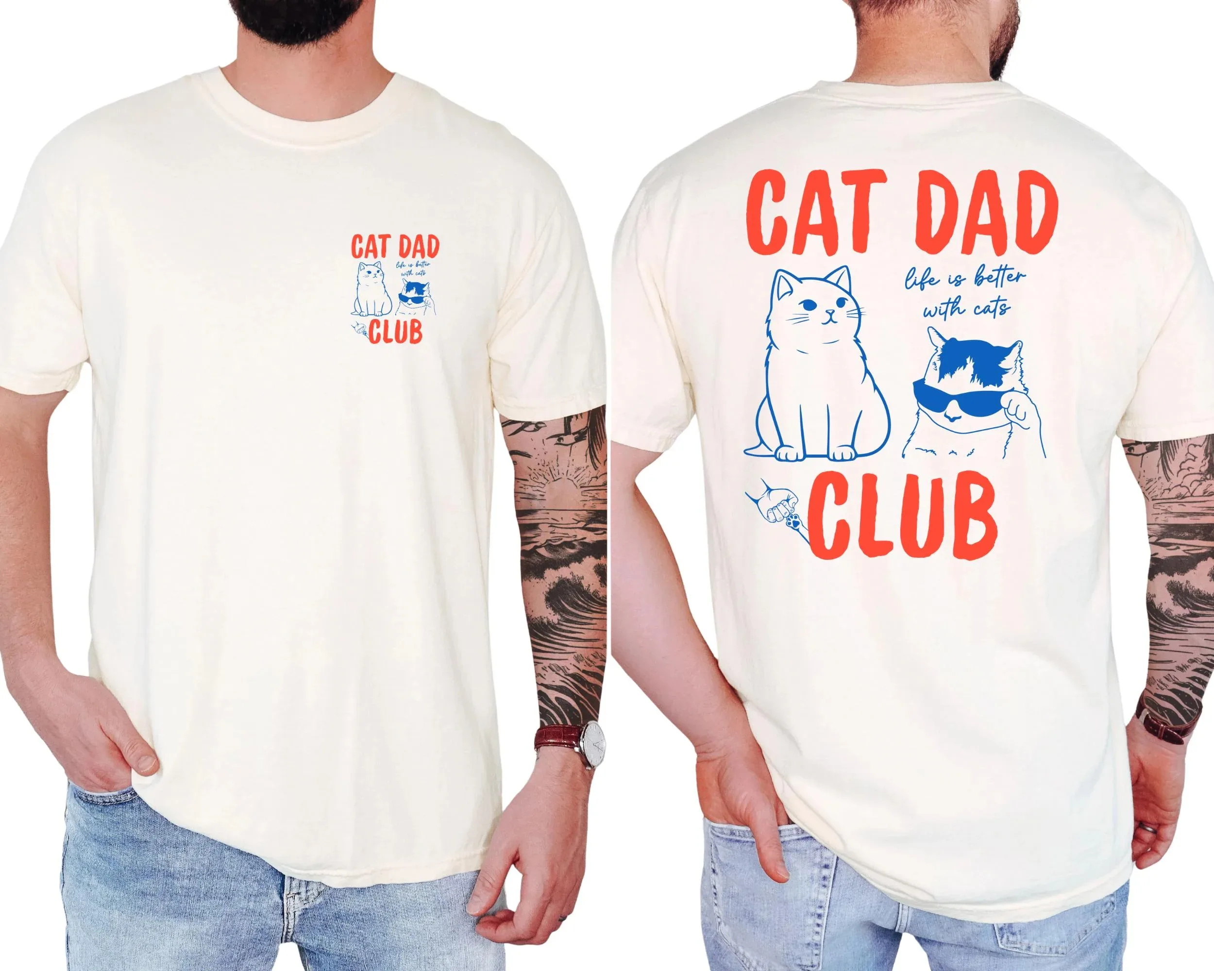 Фото Мужские футболки с забавным принтом Cat Dad Club, модные повседневные футболки ко Дню отца, подарки для мужчин, футболки с коротким рукавом, подарки для любителей домашних животных, мужская уличная одежда №1