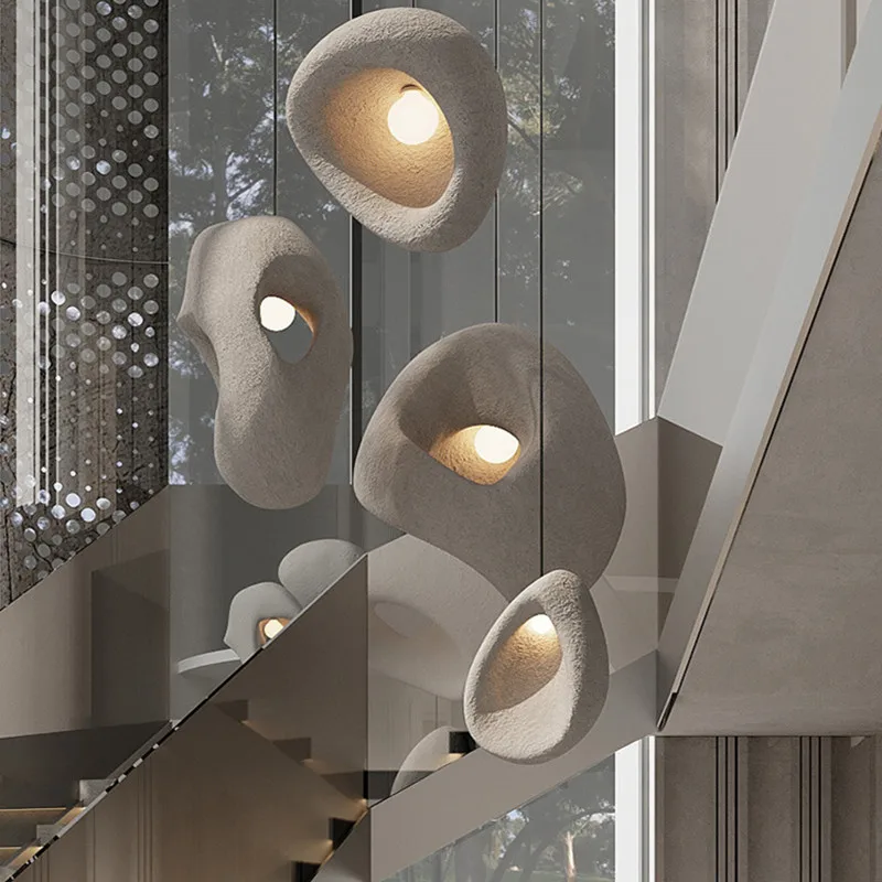 

Room Decor Led Art Chandelier Pendant Lamp Lights Nordic Villa Stair Wabi-sabi Style Irregular Resin Staircase Suspend Droplight