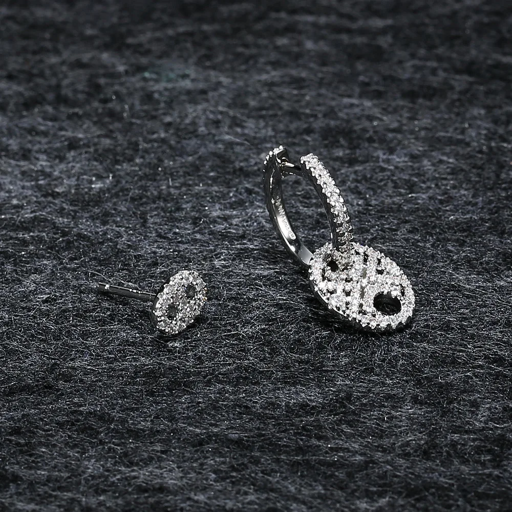 

APM STYLE High Quality 925 Sterling Silver Asymmetrical Crystal Diamond Earrings Mini Pig Nose Earrings For Friends Gifts