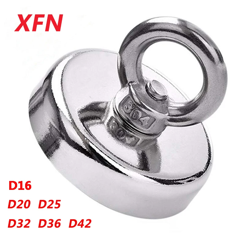 

XFN D16-D42 Search Magnet Super Strong Neodymium Magnets N52 High Temperature Fishing Magnetic Powerful Salvage Magnet with Ring