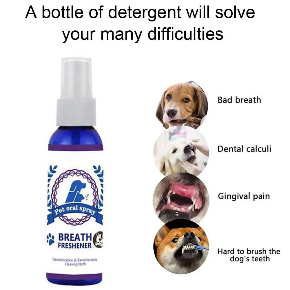 

60ml Cleaning Pain Relief Portable Deodorant Bad Teeth Anti Oral Care Dental Spray Pet Breath Freshener Cats Treatment