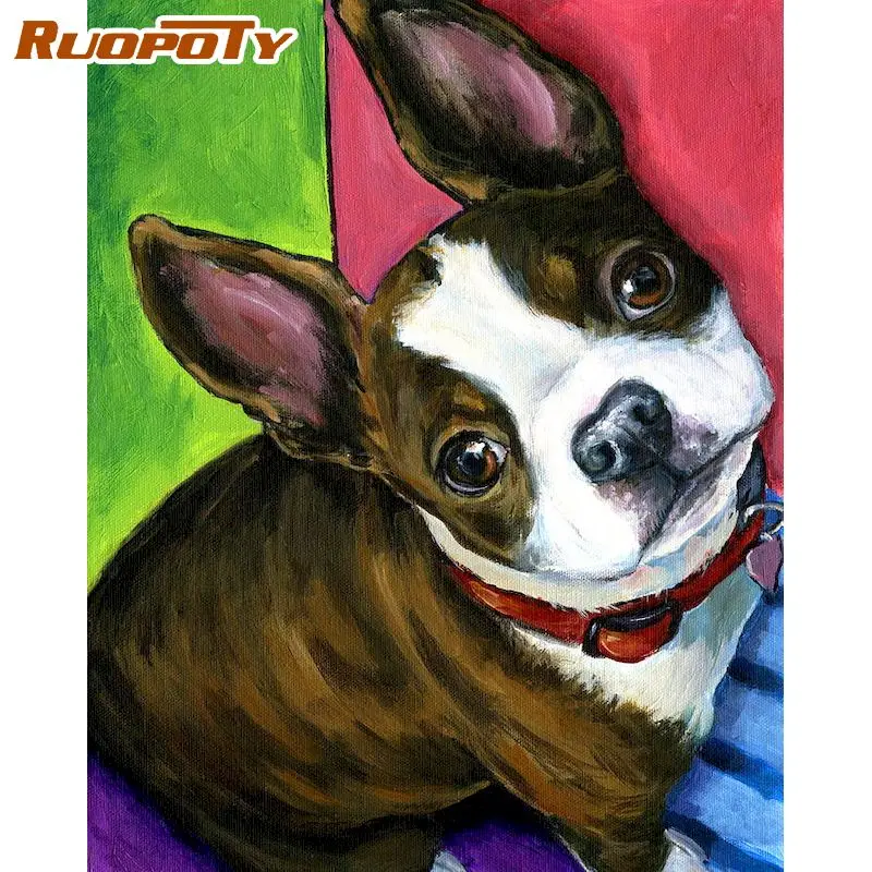 

RUOPOTY Painting By Numbers For Adults Children 60x75cm Frame Dog Animal Oil Paint Coloring By Number Home Decor Art Paints