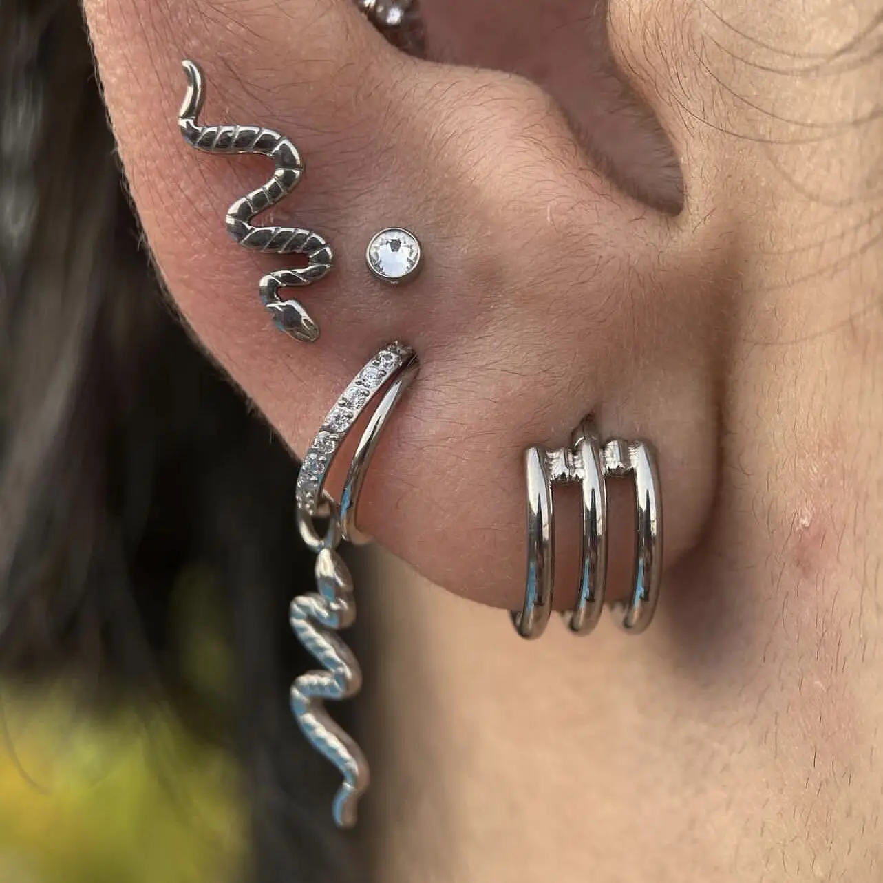 G23 Titanium Three Layer Hollow Hinged Nose Ring 16G Clicker Ear Cartilage Tragus Helix Piercing High Quality Body Jewelry