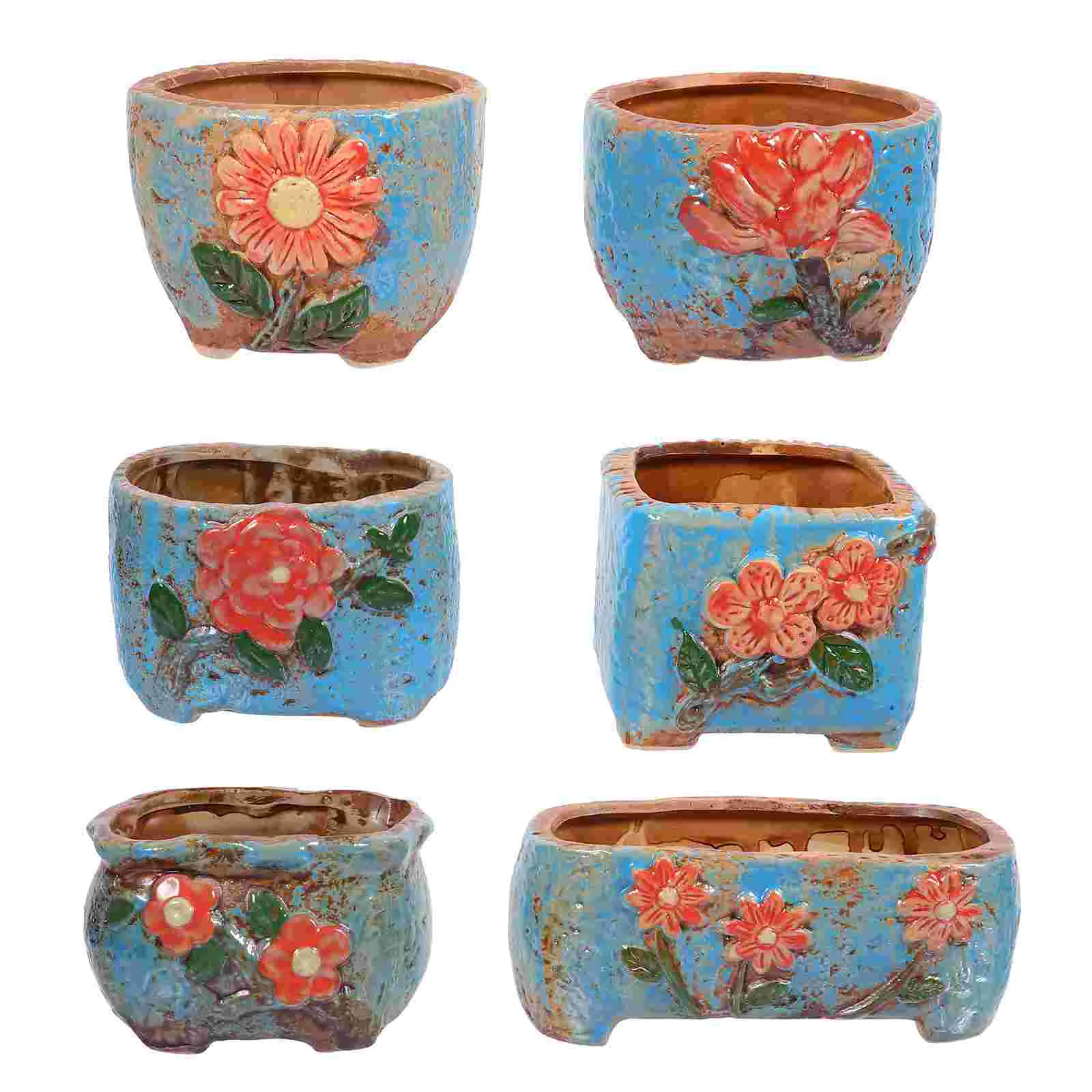 

6pcs Flower Pattern Plant Pot Ceramic Succulent Flower Pot Home Bonsai Container