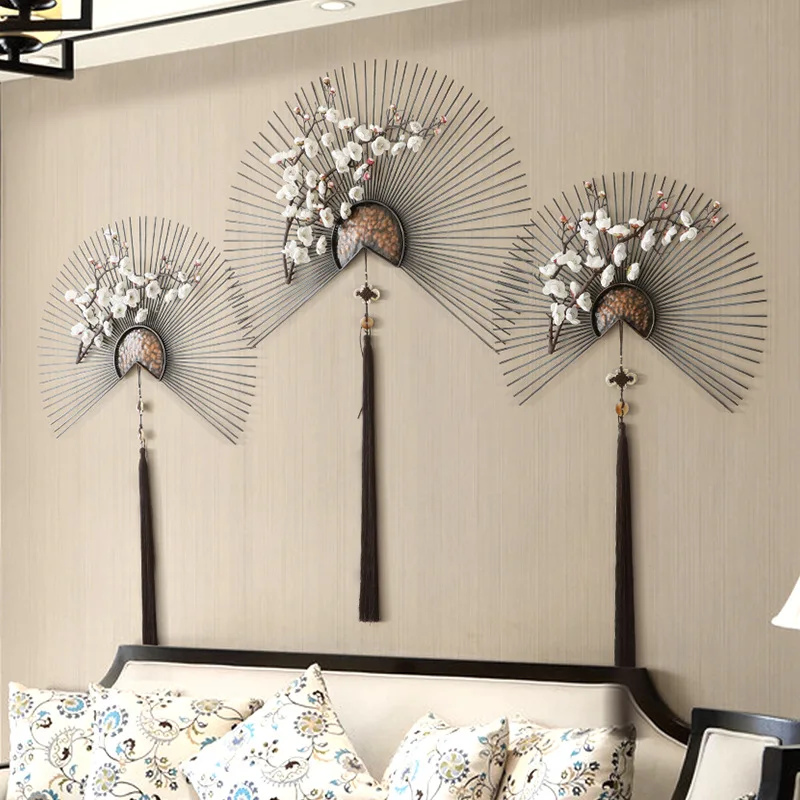 Louis Fashion New Chinese Style Wrought Iron Fan Ldecoration Pendant Creative Sofa Background Wall Decoration Hanging