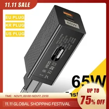 USLION GaN 고속 충전 4.0 3.0 C 타입 PD USB 충전기, KR 미국 EU 플러그, 노트북 아이폰 14 13 용 휴대용 고속 충전기, 65W