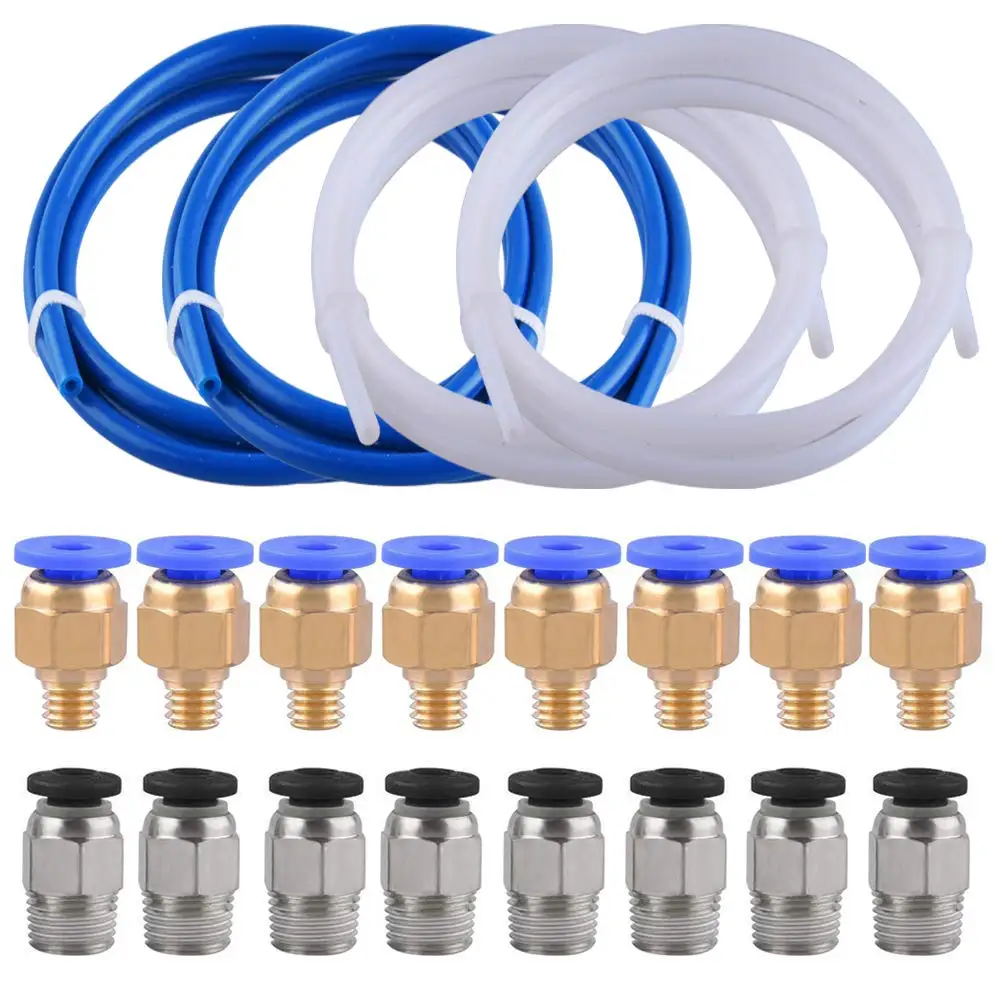 4 Pcs 1 M PTFE Tube Tubing with 8 Pcs PC4-M6 Fittings and 8 Pcs PC4-M10 Male Straight Pneumatic PTFE Tube Push Fitting Connector