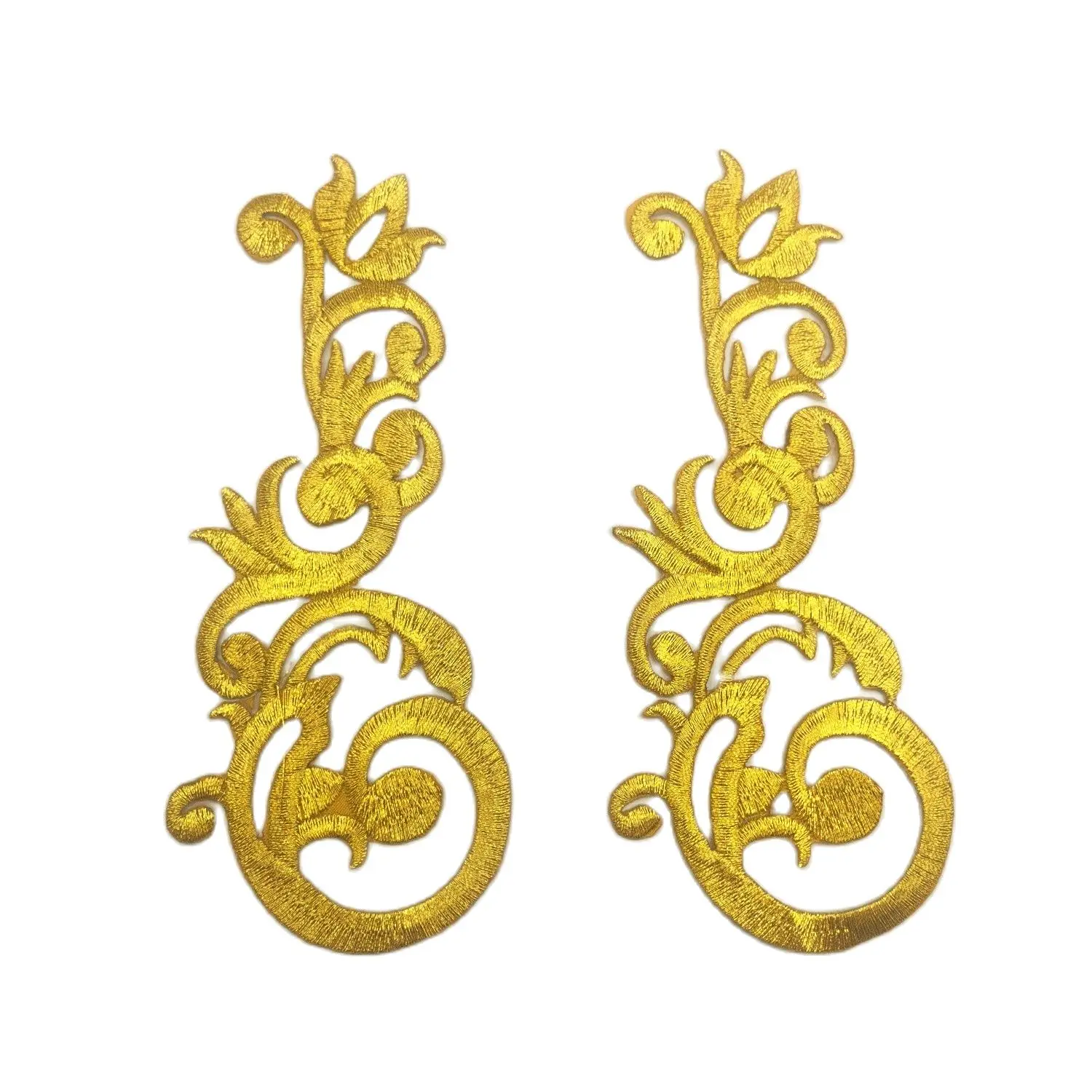 

2 Pieces Iron On Appliques Gold Embroidered Budges Appliqued Gold Metallic Patches 3D Floral Cosplay 17.5cm