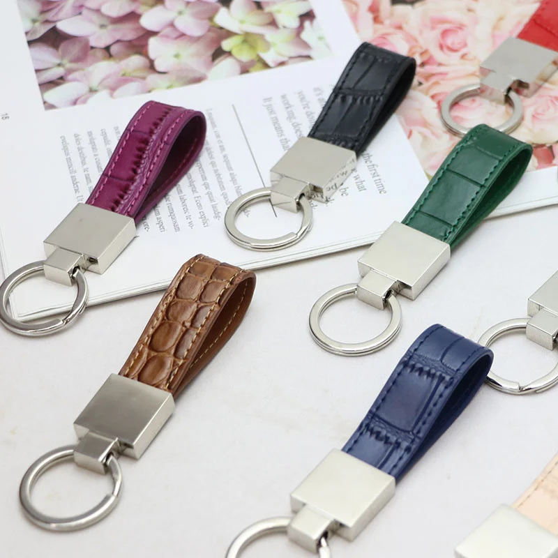 Free Custom Initial Letters Leather Keychain For Women Men Car Key Crocodile Pattern Key Holder High Grade Keychain Key Ring