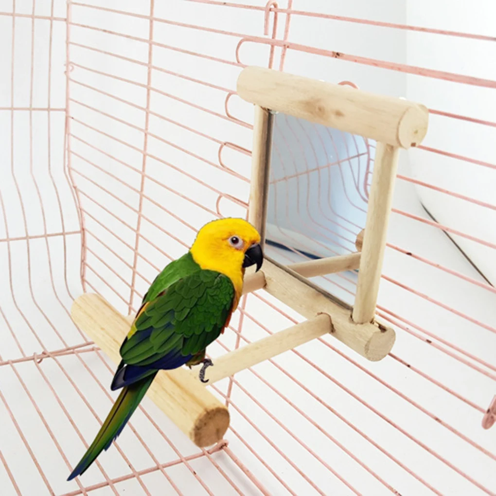 New Wooden Pet Toy Mirror Fun Bird Toy For Parrots Small Birds Parrot Toys Pet Parrots Climb Accessories