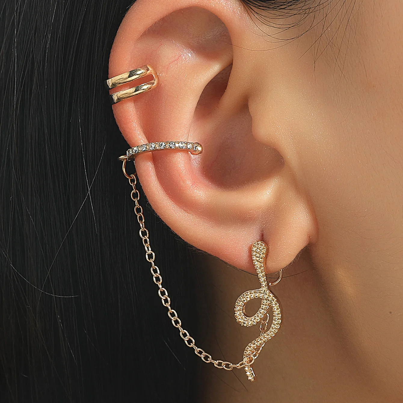 

Aporola 2022 Women Fashion Vintage Zircon Snake Chain Ear Clip Cartilage Piercing Earrings No Pierced Ear Stud Set party jewelry