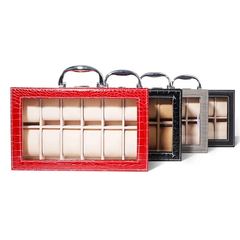 

12Grids Portable Watch Storage Box Advanced Environmental Protection Wood Grain Twill Crocodile Leather Vintage Jewelry Box Tool