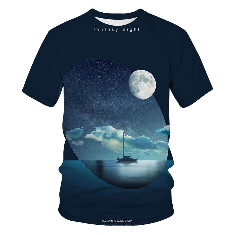 

2022 New Starry moon men's T-shirt 3D printed Night view Harajuku tops funny T-shirt casual round neck shirt fashion streetwear