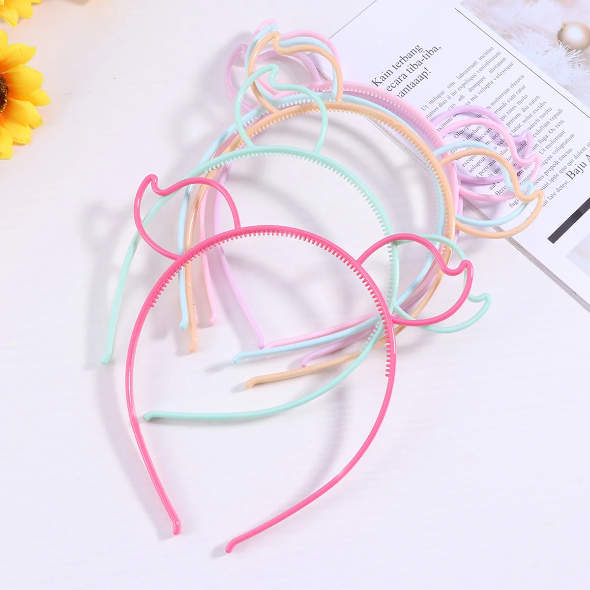 

12pcs Ears Plastic Girl Headbands Animal Ears Children Hairbands Party Accessories for Birthday Girls (Assorted Color)
