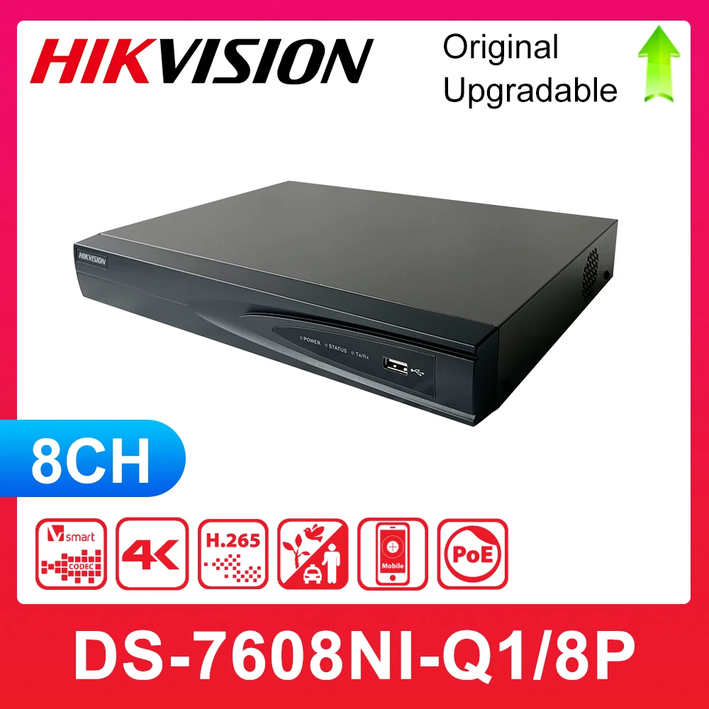 

Original Hikvision DS-7608NI-Q1/8P 8 PoE 4K NVR H.265+ Plug and Play Network Video Recorder