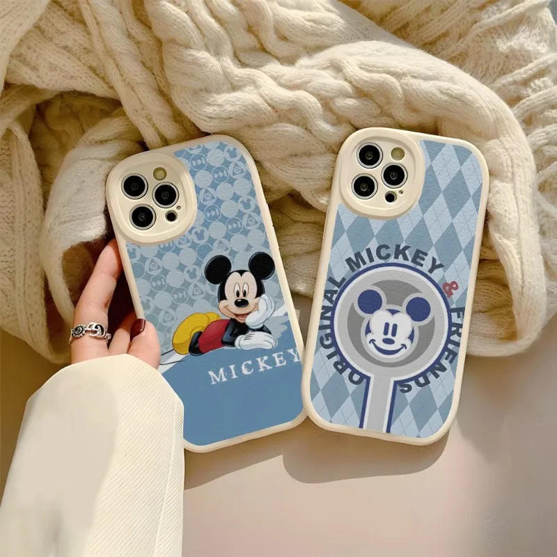

Mickey Mouse Phone Case Silicone Soft Leather For IPhone 12 13 14 11 Pro Max Mini Xs X Xr 7 8 Plus SE2020 Texture Coque