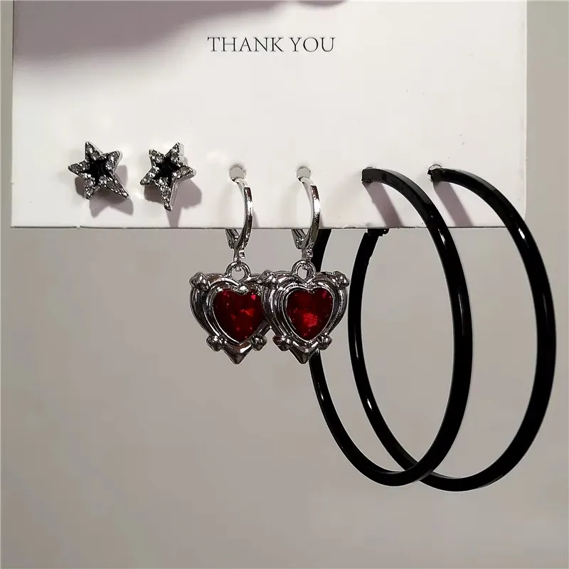 6 шт. комплект серьги-подвески в стиле гот сердце крест звезда женские серьги с