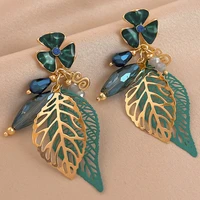 fashion trend retro metal leaf pendant female european and american fashion sweet temperament elegant earrings