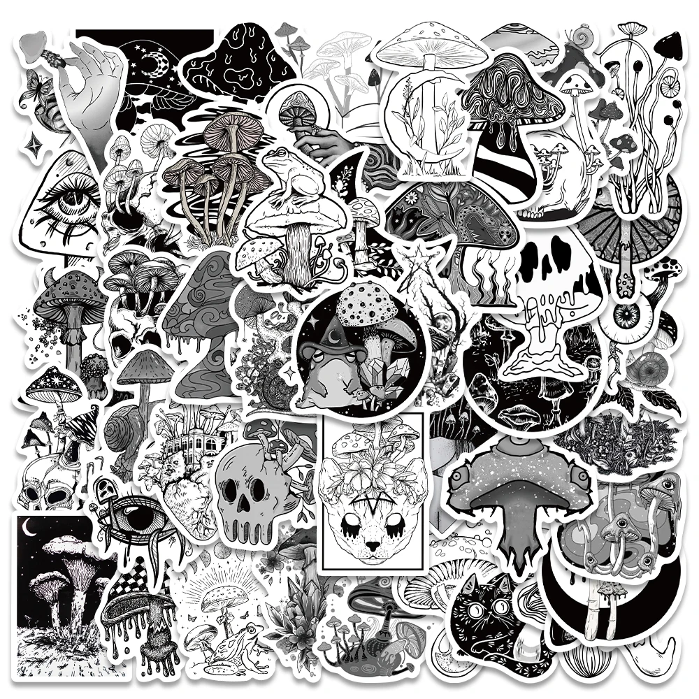 

10/50Pcs Gothic Terror Mushroom Stickers Black And White Graffiti Decals Luggage Laptop Phone Cars Scrapbook Stationary Stickers