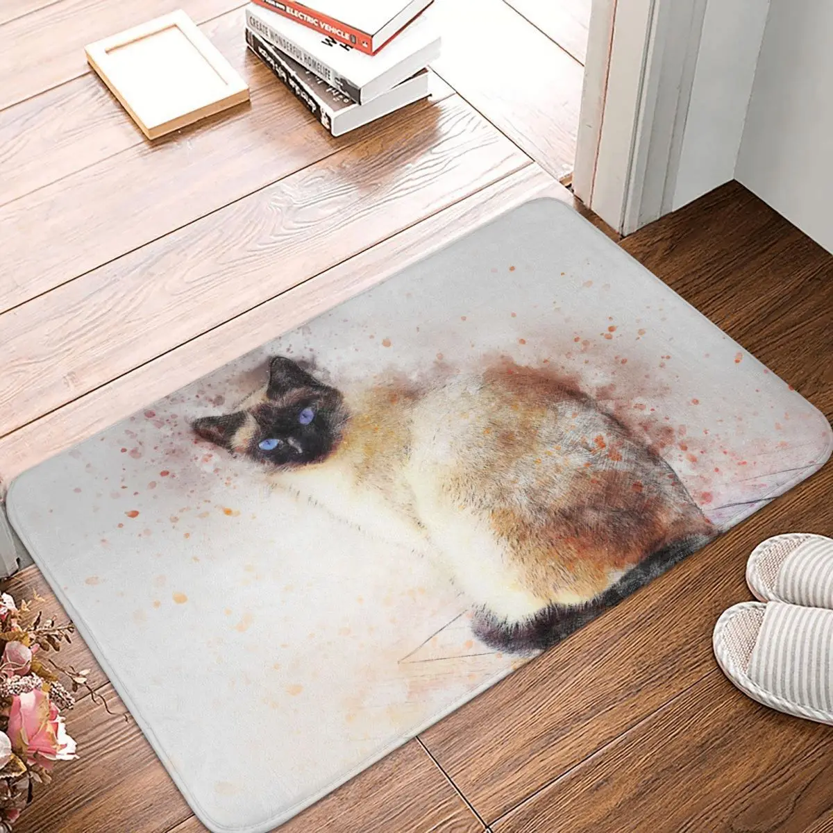 

Pet Lover Anti-Slip Doormat Bath Mat Siamese Cat Drawing Floor Carpet Entrance Door Rug Home Decorative