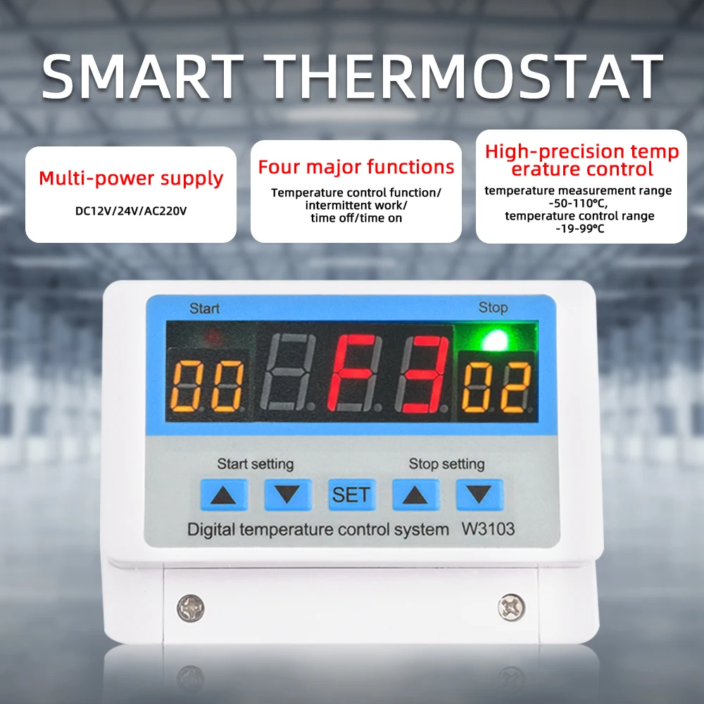 

W3103 AC 220V Max 6600W Digital Thermostat 30A Temperature Controller Switch Wall Hanging DC 12V 24V Thermostat